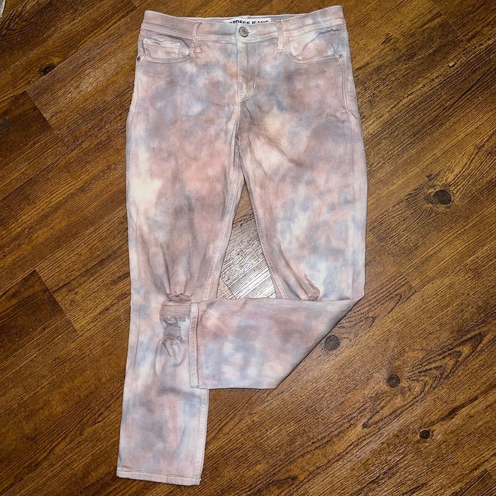 LAST CALL Express Gray Marble Tie Dye Boho Distress Crop Legging Mid Rise Size 8 - Picture 5 of 13
